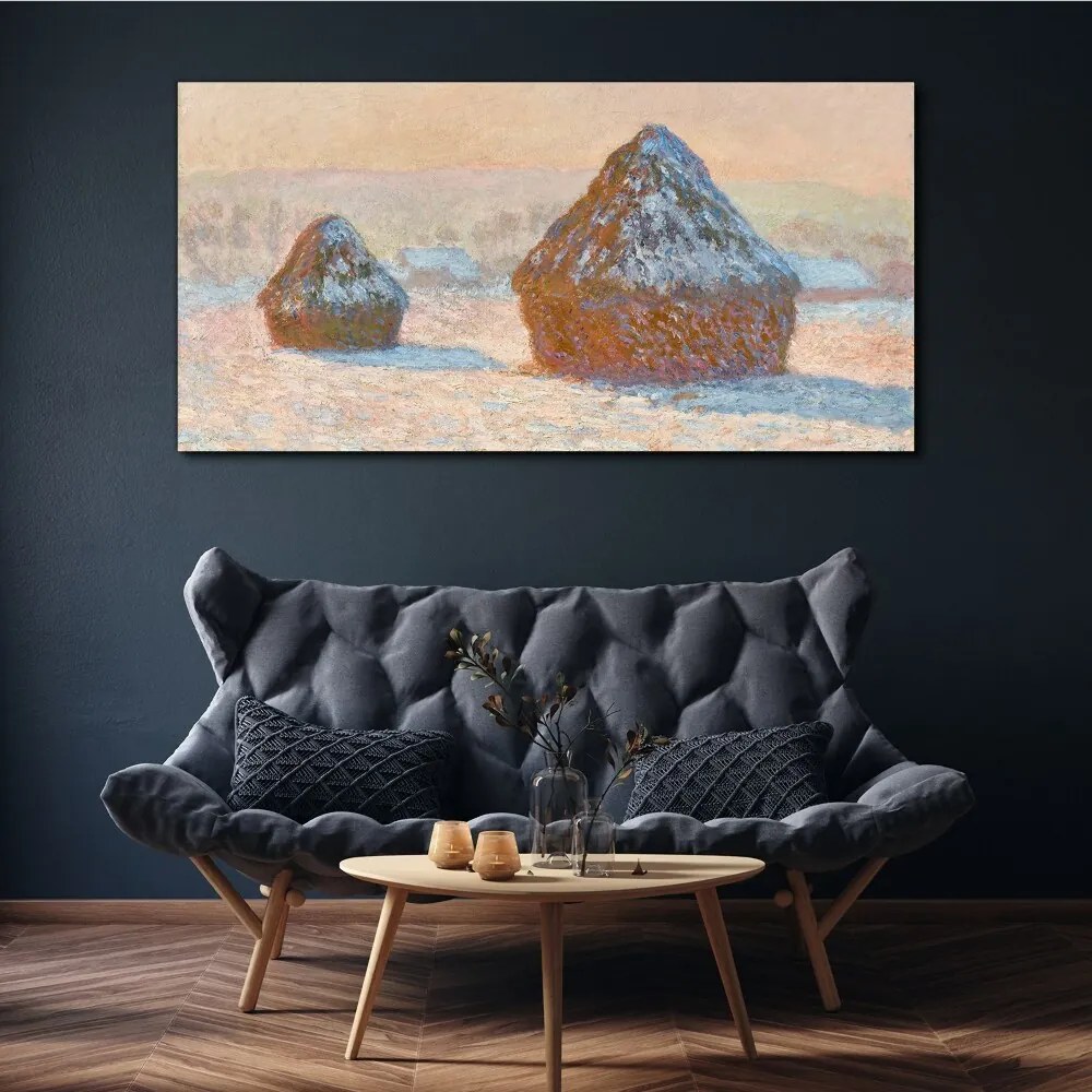 Tablou canvas Grainstacks Snow Monet Effect