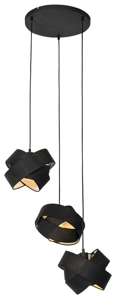 Lampă modernă cu pandantiv neagră cu 3 lumini - Cloth
