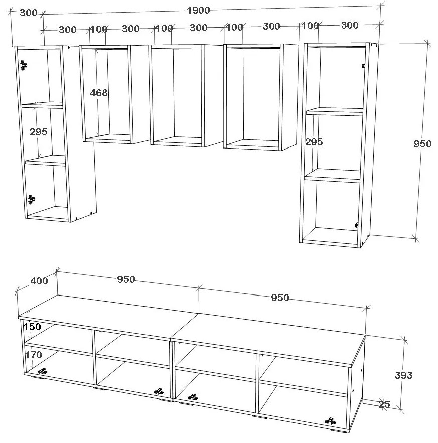 Living haaus V9, Negru/Alb Lucios, MDF, L 190 cm