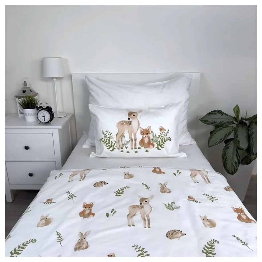Lenjerie de pat pentru copii albă-maro din bumbac pentru pătuț 100x135 cm Forest Animals – Jerry Fabrics