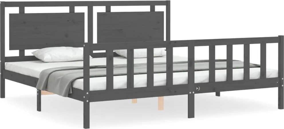 vidaXL Cadru pat cu tăblie 200x200 cm, gri, lemn masiv