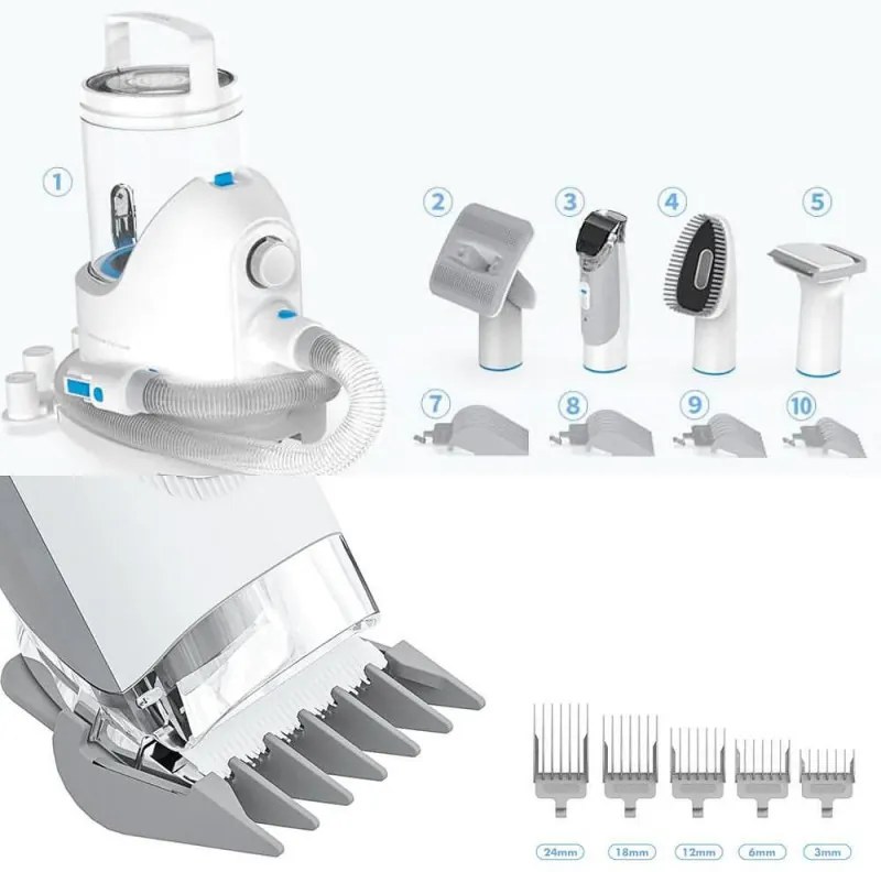 Aparat grooming animale de companie NEAKASA P2 Pro, 400W, 10500 Pa, 2 L, 5 duze, 3 trepte de aspiratie, Alb