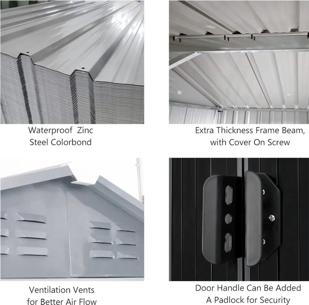 RESIGILAT- Magazie de Gradină, Oțel Galvanizat, Uși Duble, Gri Antracit,312.8x248.2x194 cm,