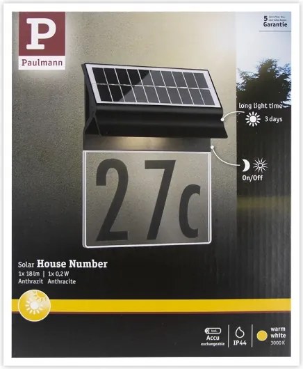Paulmann 94694 - LED/0,2W IP44 Număr casă solar NEDA 3,7V