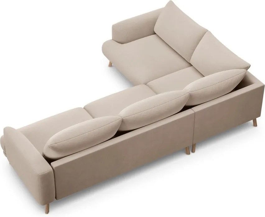 Colțar bej cu tapițerie din catifea (cu colț pe partea stângă/în formă de ”L”) Naomi – Micadoni