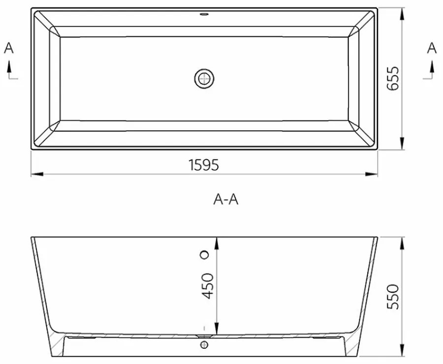 Cada baie freestanding dreptunghiulara, compozit, 159 x 65 cm, Cast Marble Cairo