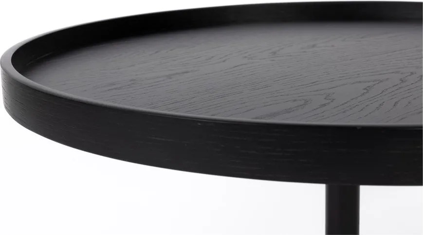 Măsuță de cafea neagră rotundă cu blat cu aspect de lemn de stejar ø 70 cm Yuri L – White Label
