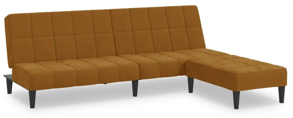 3080694 vidaXL Canapea extensibilă cu 2 locuri și taburet, maro, catifea