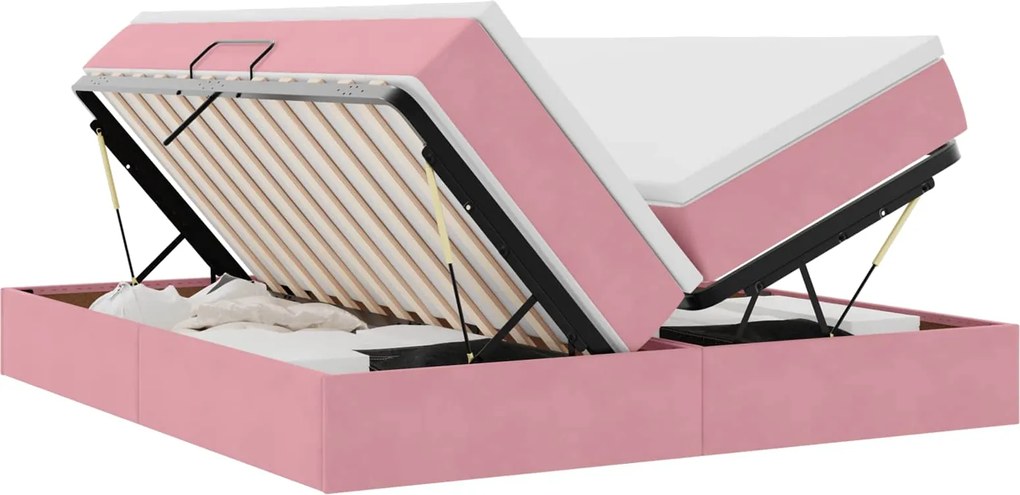 vidaXL Pat cu saltea și spațiu de depozitare Roz 180 x 200 cm Catifea