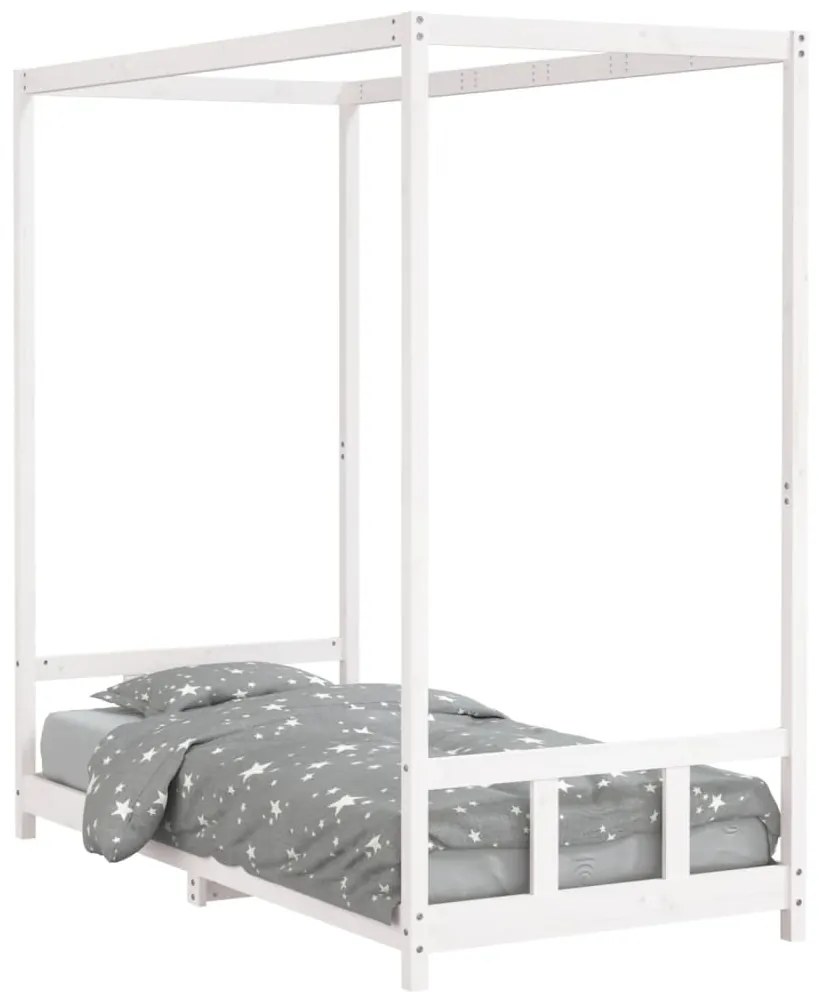 834517 vidaXL Cadru de pat pentru copii, alb, 90x190 cm, lemn masiv de pin