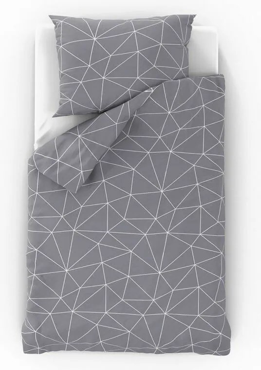 Lenjerie de pat din bumbac Kvalitex Nordic Grid gri,, 140 x 200 cm, 70 x 90 cm