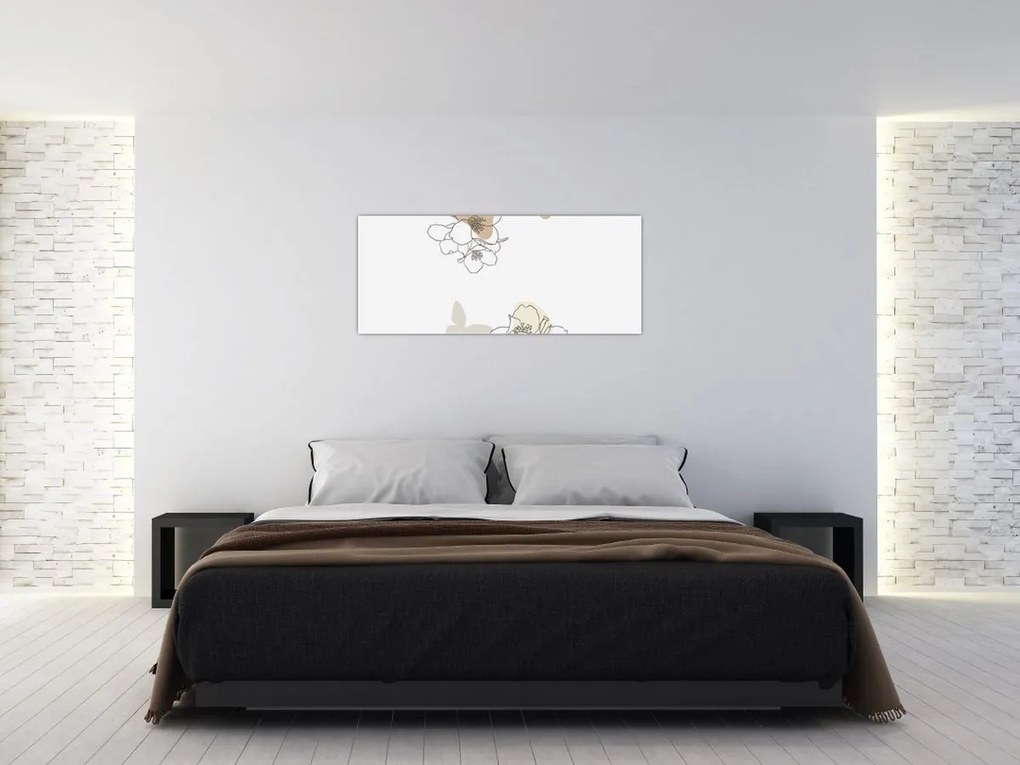Tablou - Flori bej cu fluture N⁰2 (120x50 cm)