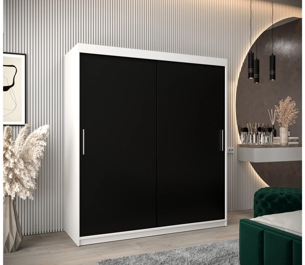 Dulap de haine 180 cm Toki (alb mat + negru mat). 1064832