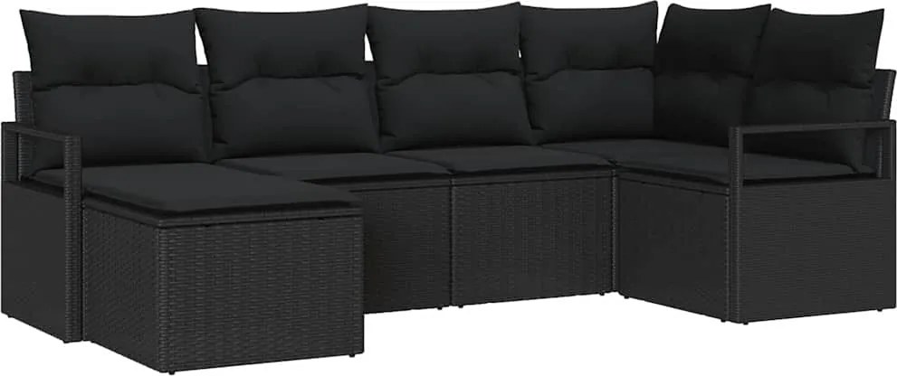 vidaXL Set de canapea cu pernă 6 pcs Negru poliratan