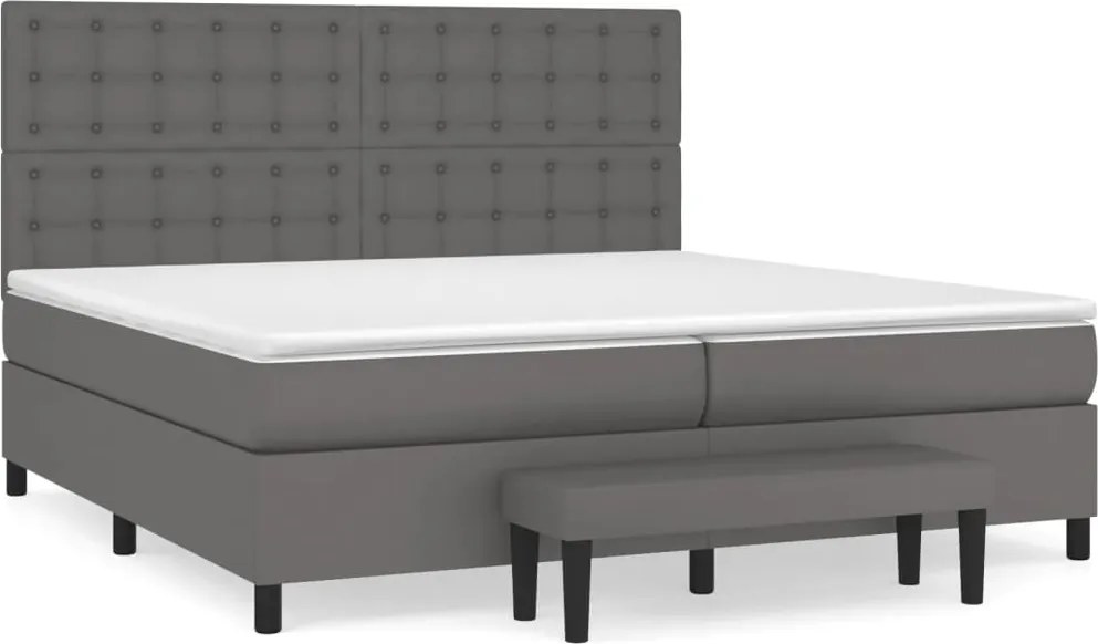 vidaXL Pat box spring cu saltea, gri, 200x200 cm, piele ecologică