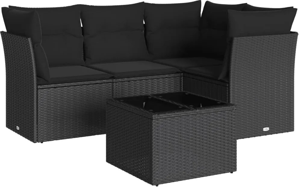 vidaXL Set mobilier de grădină cu perne, 5 piese, negru, poliratan