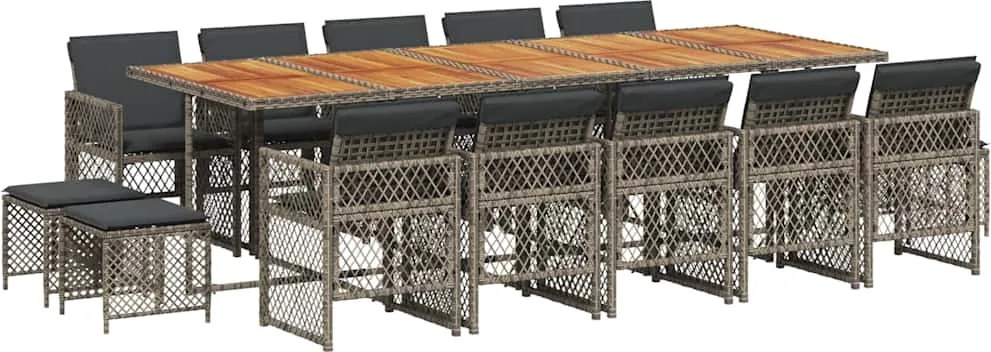 vidaXL Set mobilier de grădină cu perne, 15 piese, gri, poliratan
