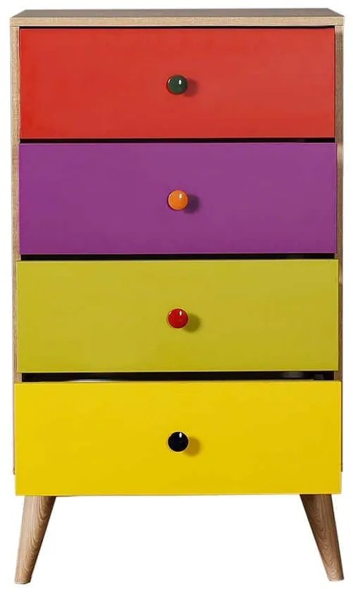 Comoda Adore Rainbow, 4 sertare, Multicolor/Sonoma, 60 x 104 x 45 cm