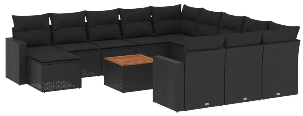 3224424 vidaXL Set mobilier de grădină cu perne, 13 piese, negru, poliratan