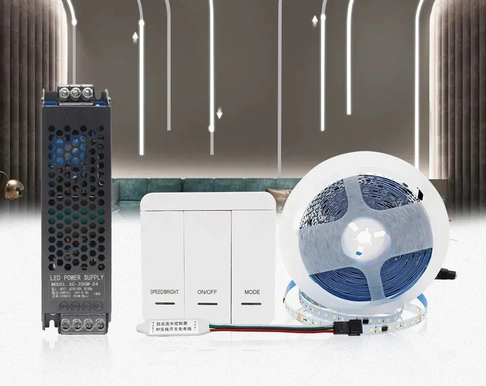 Kit Bandă LED Digitală Lumină Albastră 12W/m 10m 24V cu Transformator 200W și Controler