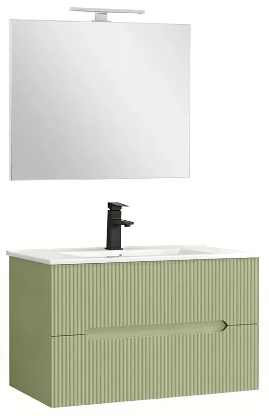 Trent Mobilier de baie 80 cm lavoar ceramic (2 sertare) cu oglindă 60x80 cm verde deschis