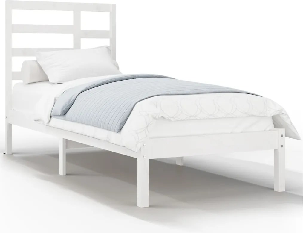 vidaXL Cadru de pat single, alb, 90x190 cm, lemn masiv