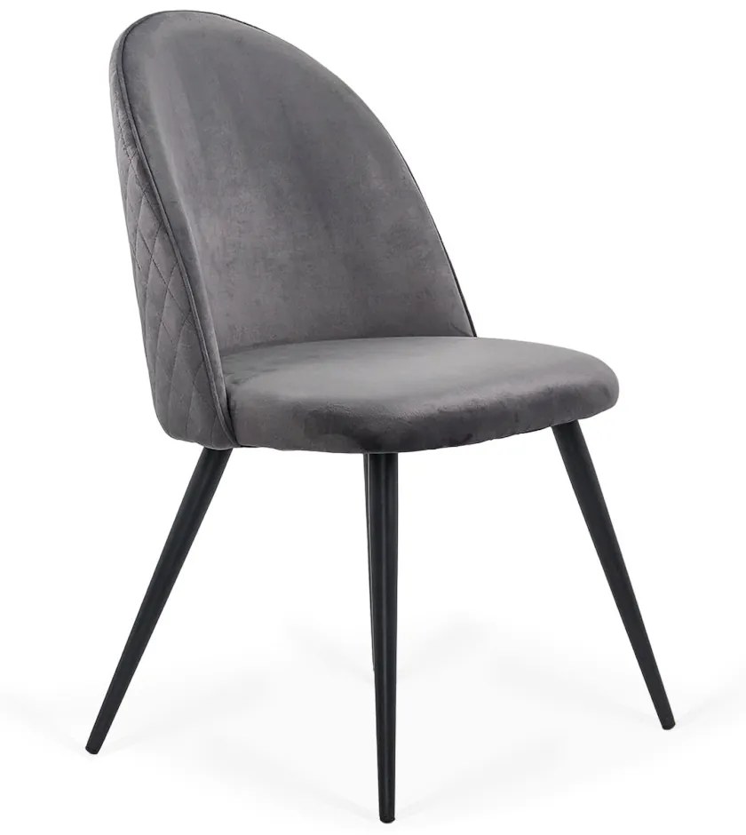 Scaun de dining BUC 207 gri din catifea, cu picioare metalice negre