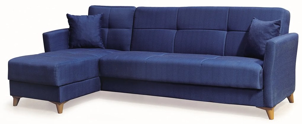 Coltar LOREN extensibil, cu lada depozitare, colt interschimbabil, albastru, 240x143x85 cm