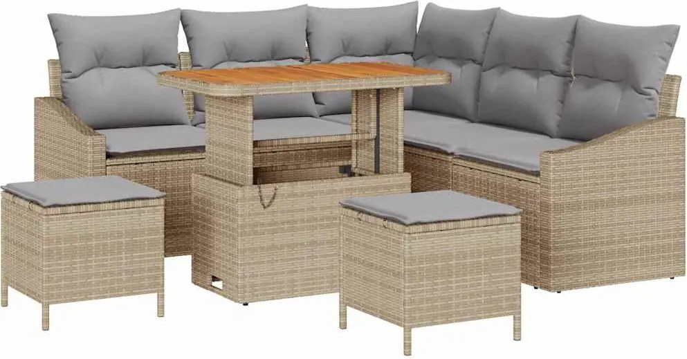 vidaXL Set de canapele pentru grădină cu pernă 8 pcs Bej Rattan poli