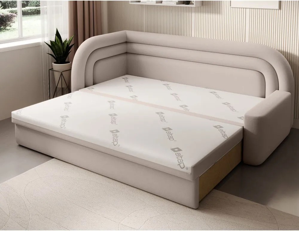 Canapea bej extensibilă/cu spațiu de depozitare cu tapițerie din catifea cu colț pe partea stângă 223 cm Fabillo – ELTAP