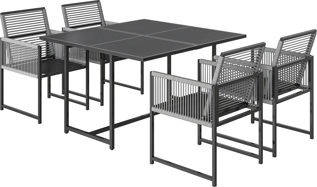 Outsunny Set mobilier grădină 5 piese masă din sticlă cu 4 scaune respirabile, spătare rabatabile, împletitură din sfoară | Aosom Romania