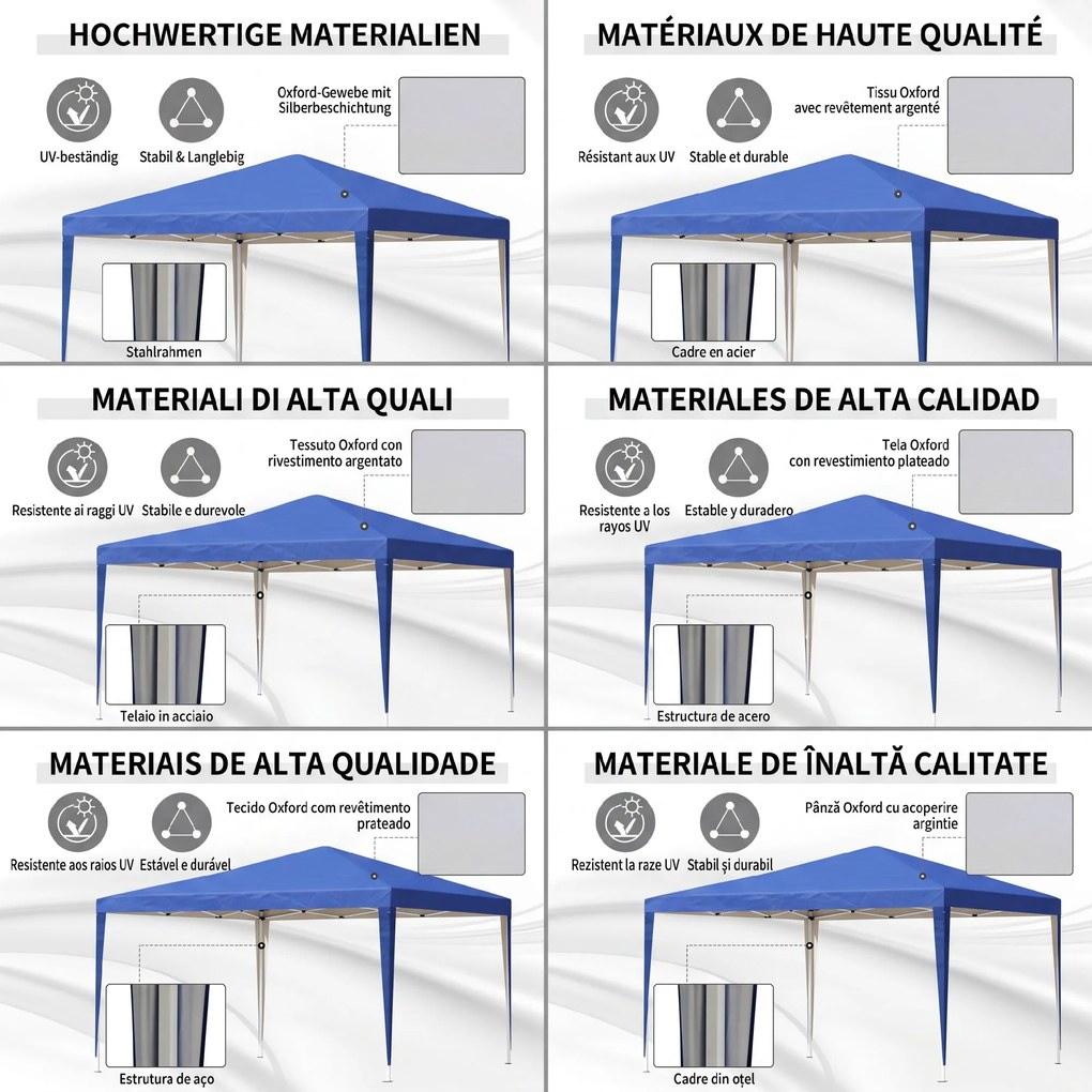 Outsunny Pavilion 3x3 m din oțel și material Oxford cu țăruși, frânghii și geantă de transport, albastru | Aosom Romania