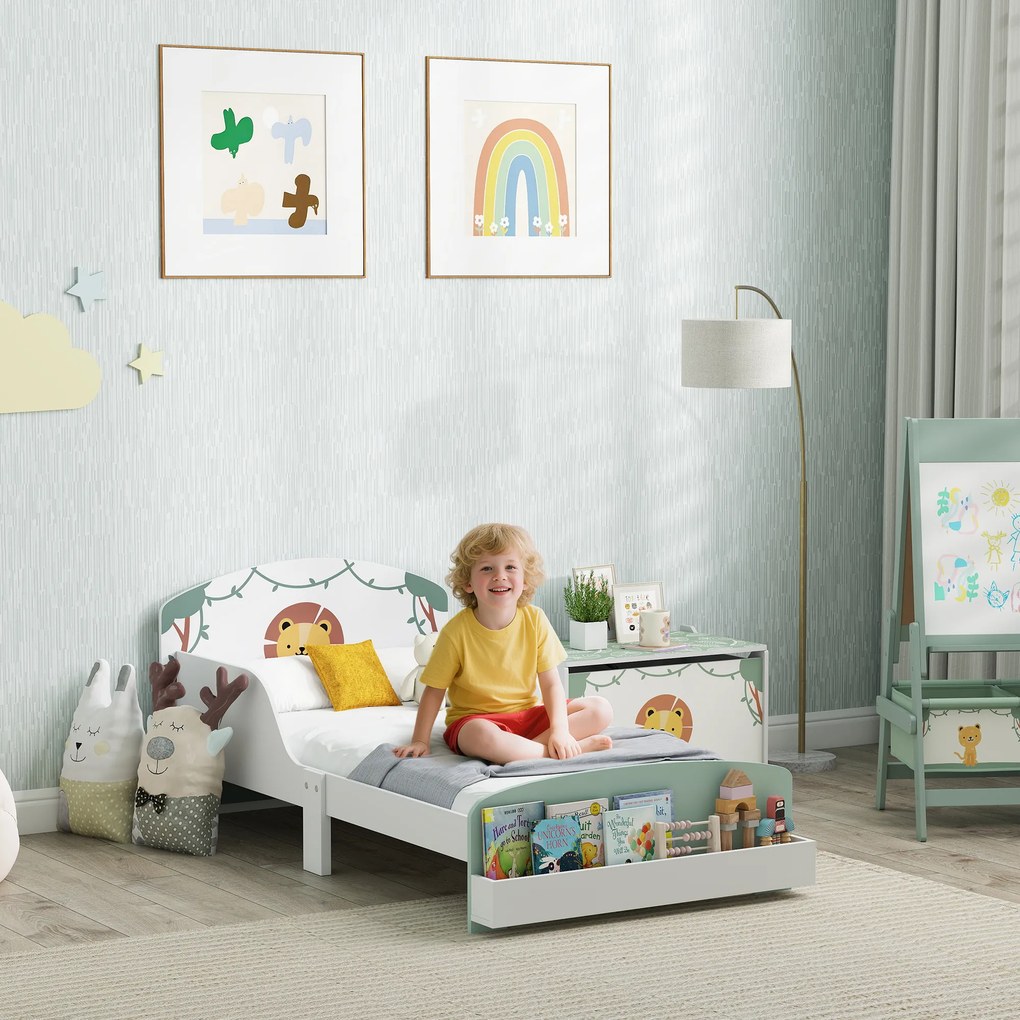 AIYAPLAY Pat pentru Copii cu Spațiu de Depozitare și Design Leu, 3-8 Ani | Aosom Romania