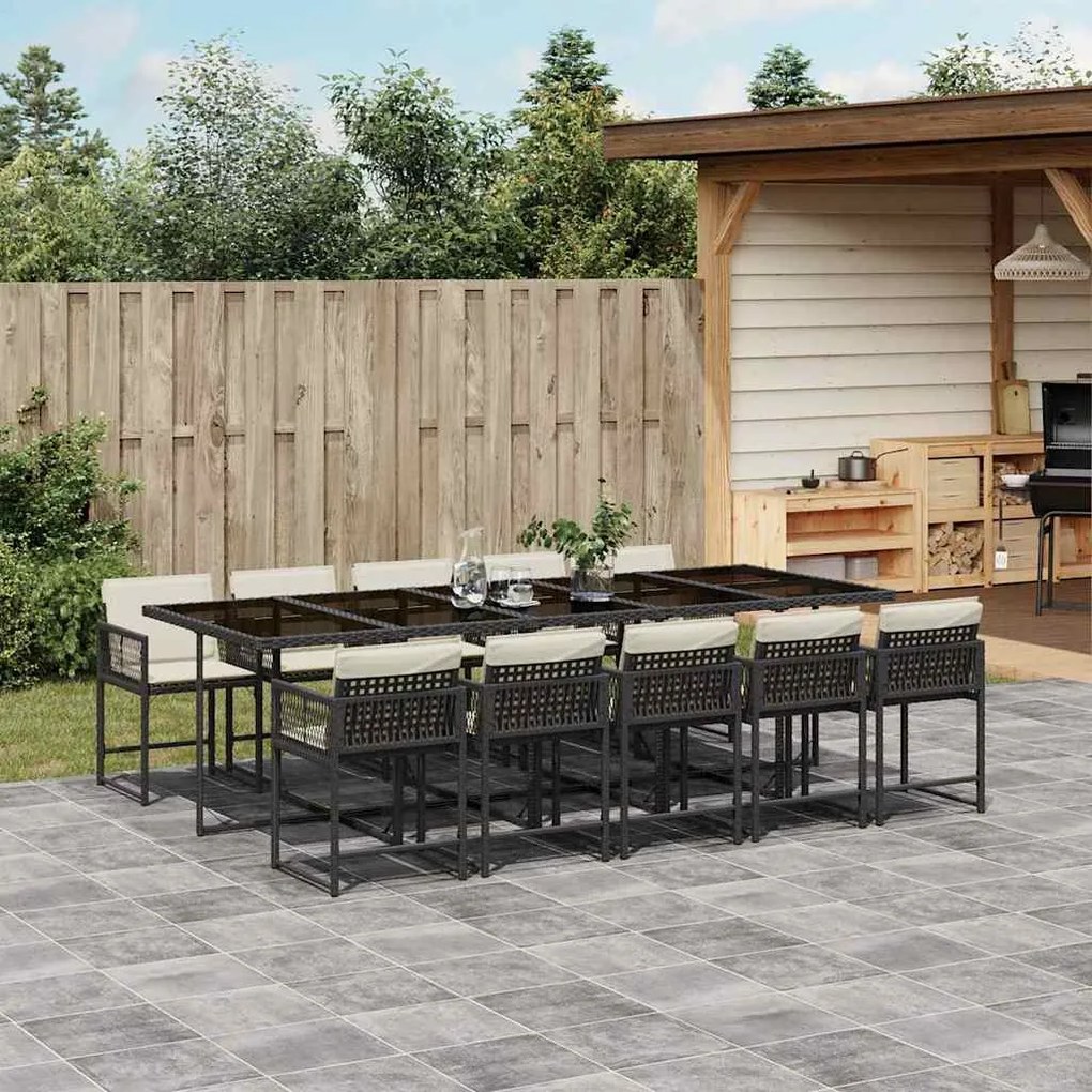 vidaXL Set mobilier de exterior cu perne, 11 piese, negru, poliratan