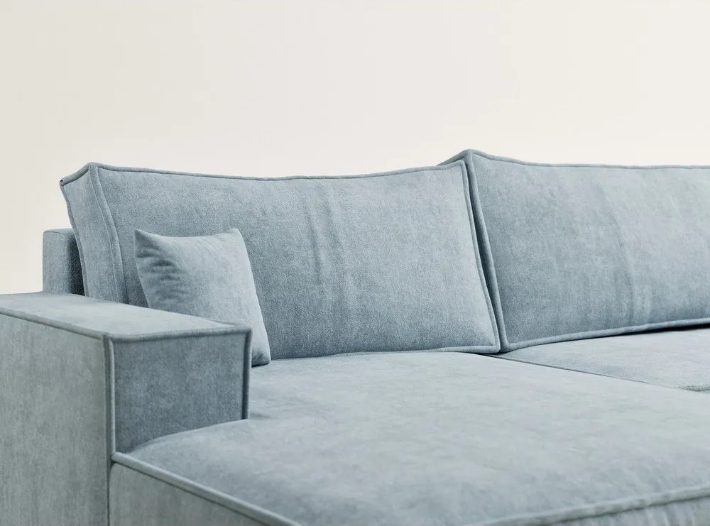 Colțar albastru deschis extensibil/cu spațiu de depozitare cu tapițerie din chenille (în formă de "U") Kyoto – Maison de Rêve