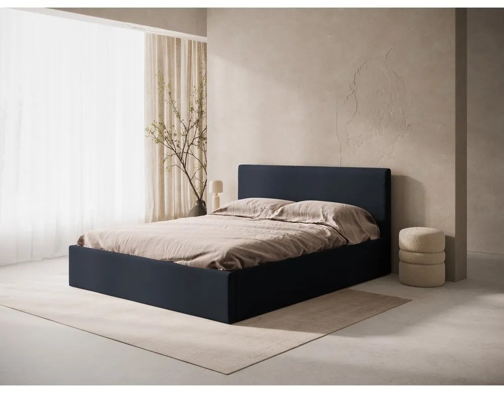 Tăblie de pat albastru-închis tapițată 150,5x100 cm Remo – Micadoni