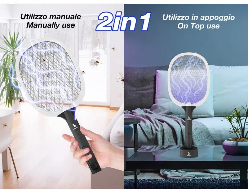 Rașetă electrică împotriva insectelor Beper P206ZAN250, 2 W, încărcare USB, suport, iluminare LED, alb