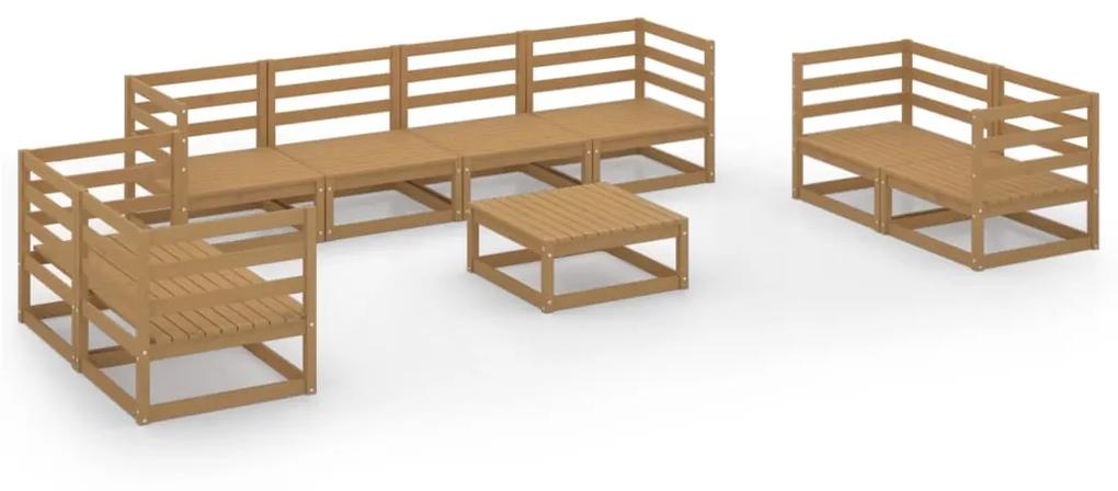 Set mobilier de gradina, 9 piese, maro miere, lemn masiv de pin maro miere, 1, nu