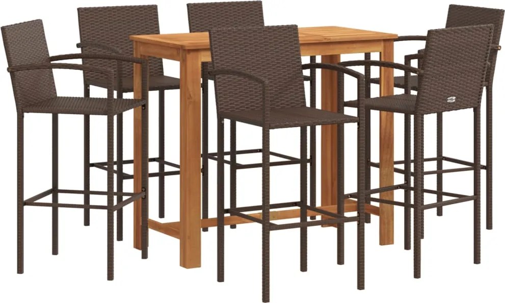 vidaXL Set bar de grădină, 7 piese, maro, lemn masiv acacia/ poliratan