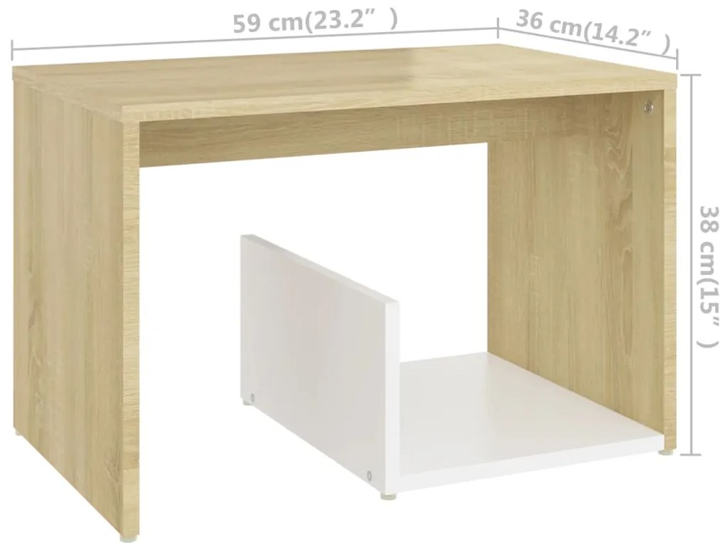 Masa laterala, alb si stejar Sonoma, 59x36x38 cm, PAL 1, alb si stejar sonoma