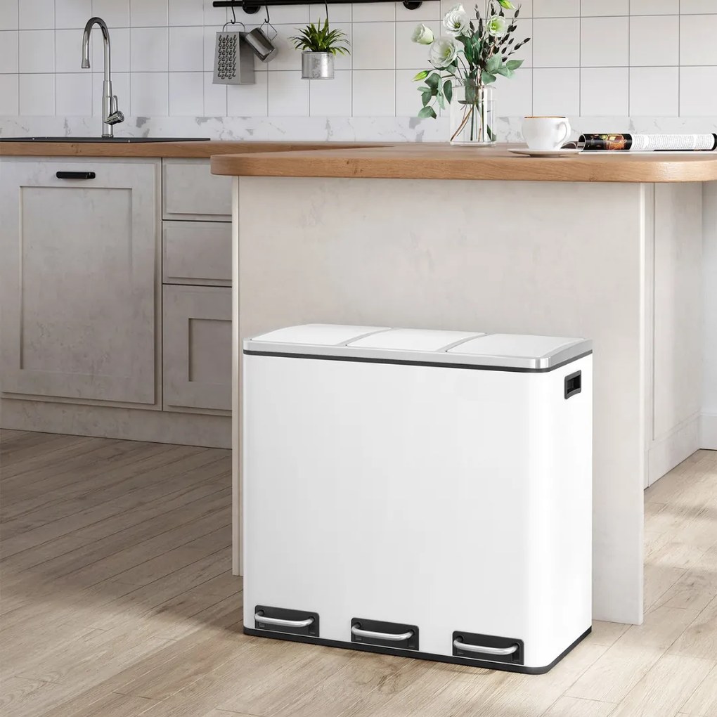 Coș de reciclare SORT 54L (3x18L) + saci de gunoi, alb Jurhan