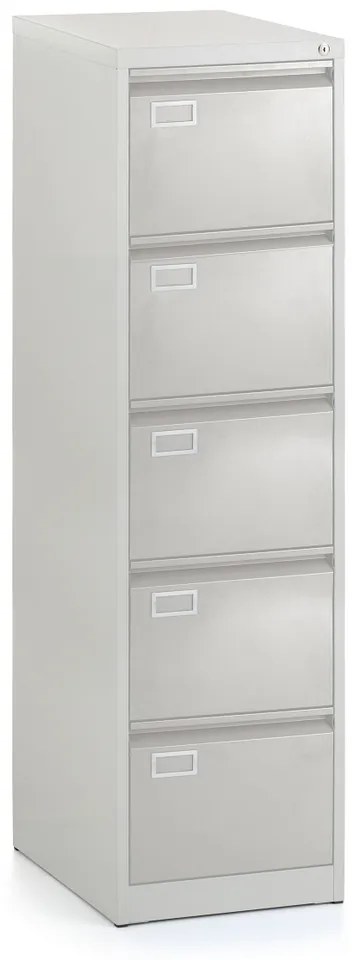 Dosar metalic A4 - 5 sertare, 45,5 x 62 x 162,5 cm, încuietoare cilindru, gri deschis - ral 7035