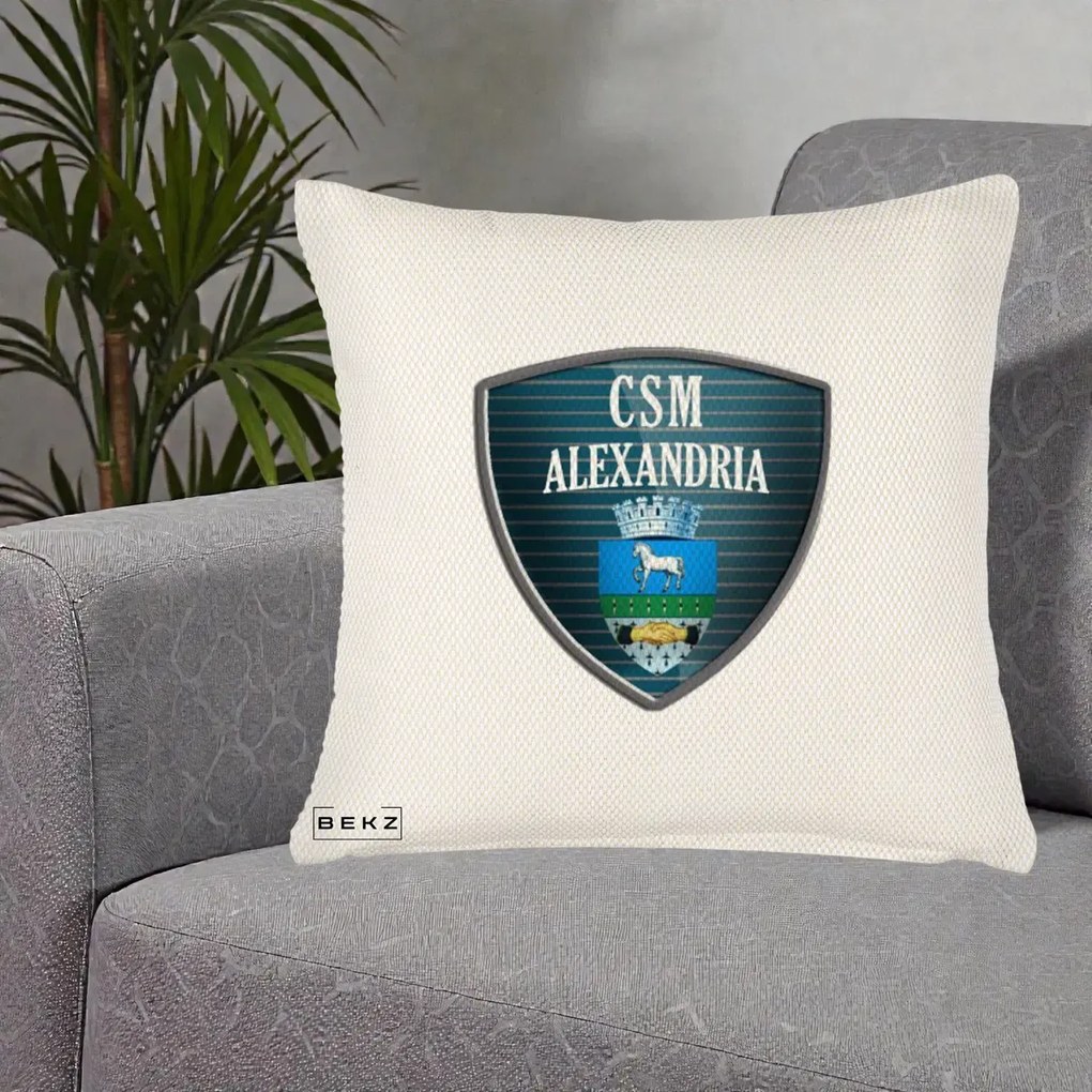 Perna Personalizata CSM Alexandria Fotbal, 40x40 cm, Crem Reliefat, Husa Detasabila, Perna Inclusa, BEKZ®