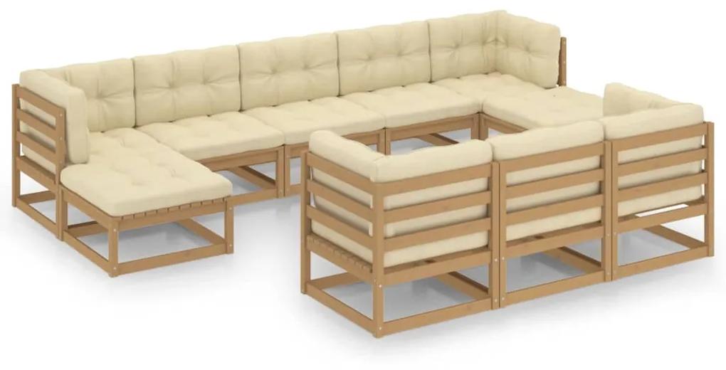 Set mobilier gradina cu perne, 10 piese, maro miere, lemn pin maro miere, 1, Da