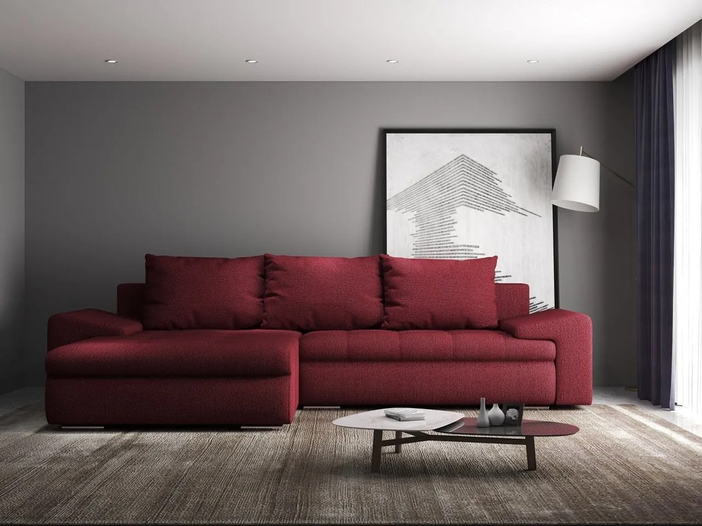 Colțar extensibil dumonde cu ladă de depozitare si sezut confortabil din spuma high-density, Leonardo Enjoy Rosu 260x185 cm