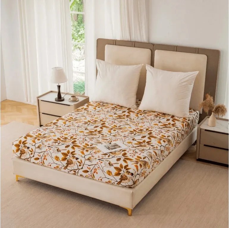 Cearsaf din microfibra BIRDS PUMPKIN maro 180x200 cm