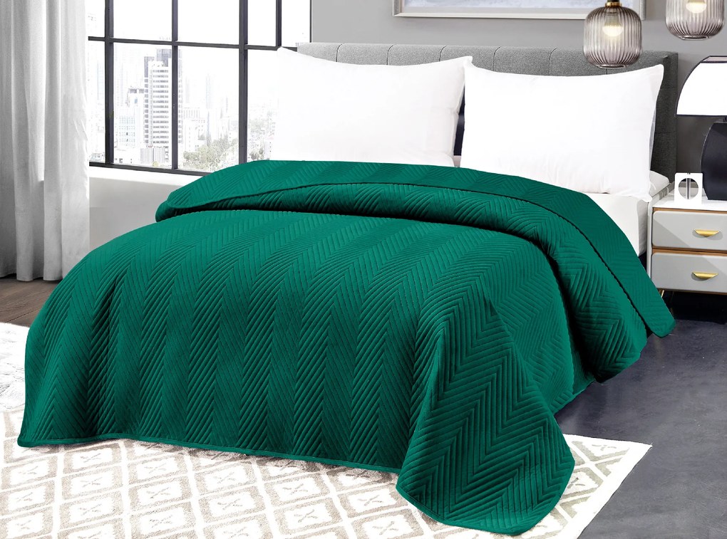 Cuvertura de pat din catifea verde cu model ARROW VELVET Dimensiuni: 220 x 240 cm