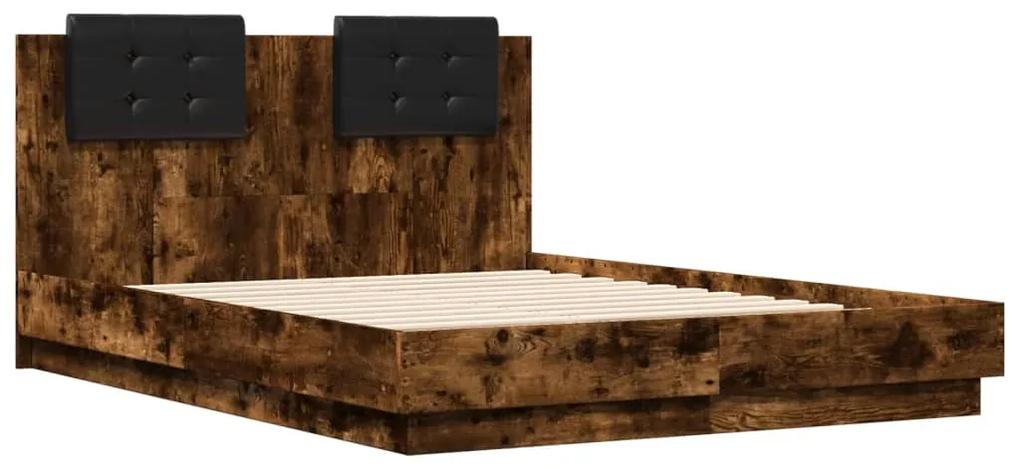 3209965 vidaXL Cadru de pat cu tăblie stejar fumuriu 120x190 cm lemn prelucrat