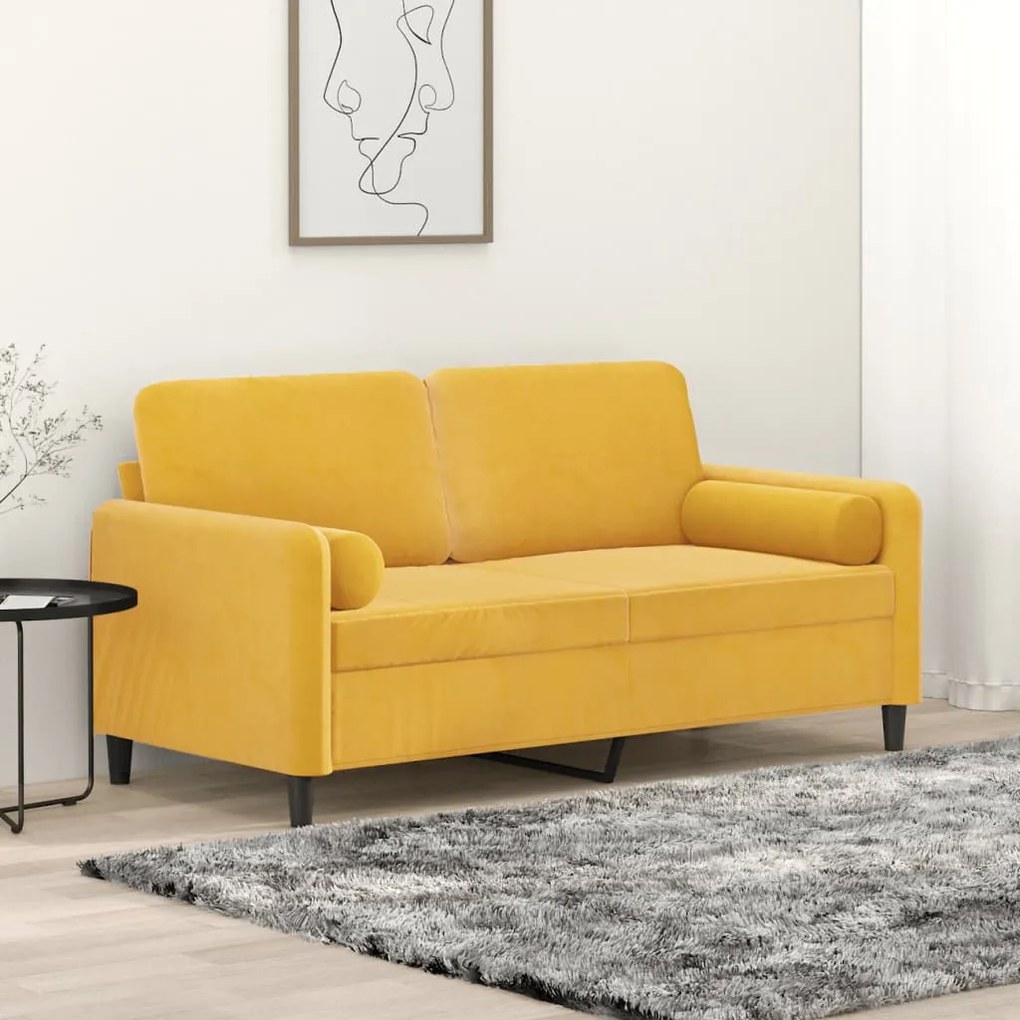 3153097 vidaXL Canapea 2 locuri cu perne&pernuțe galben deschis 140 cm catifea
