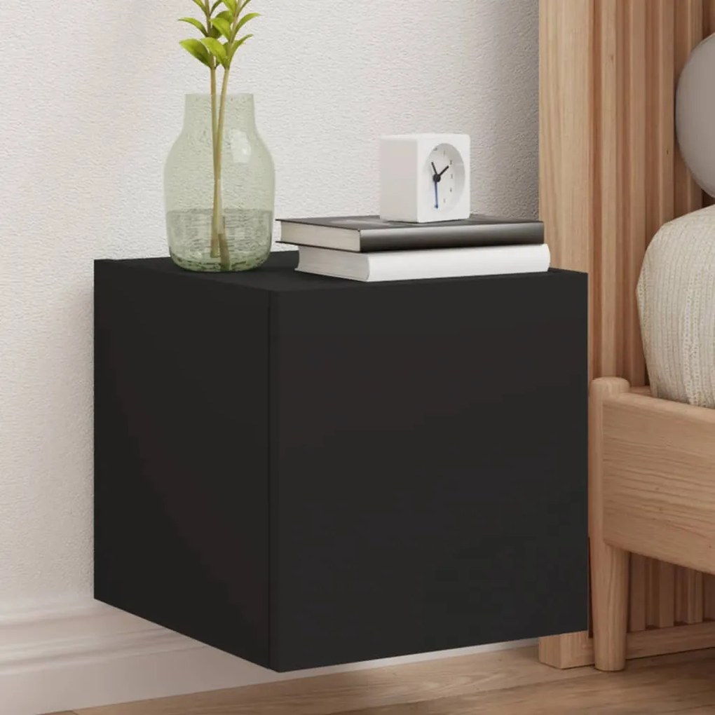 vidaXL Comode TV de perete cu lumini LED, 2 buc., negru, 30,5x35x30 cm